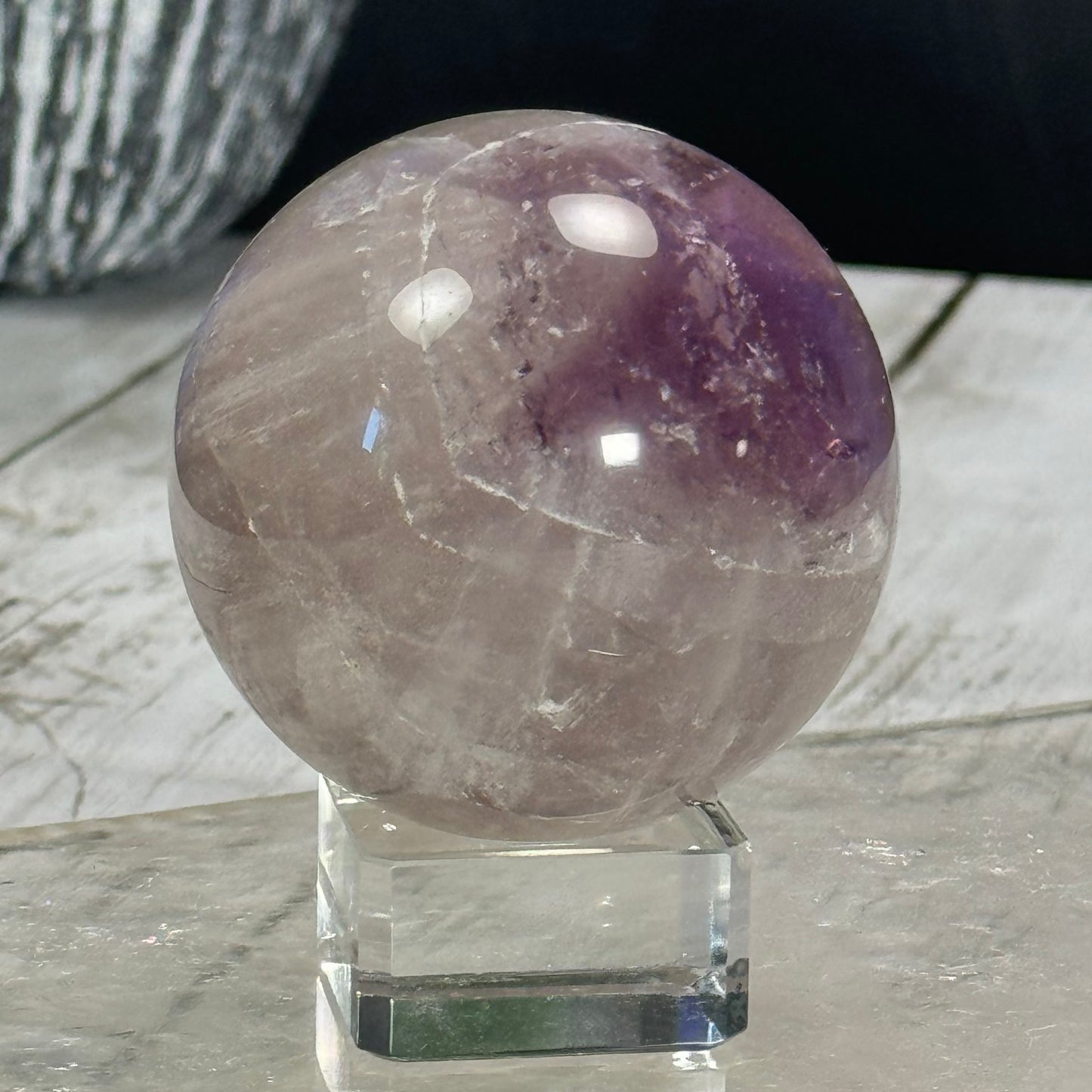 Amethyst Root Sphere with Smoky Phantoms