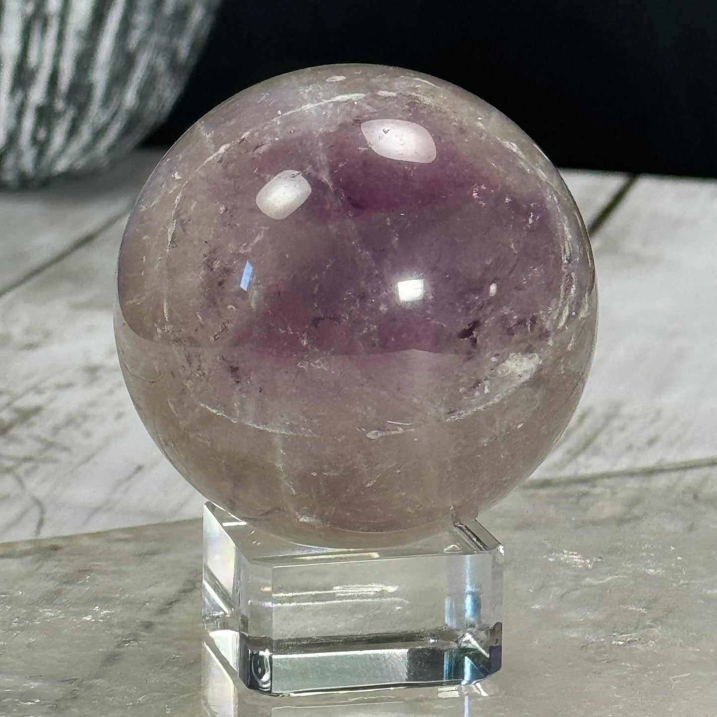 Amethyst Root Sphere with Smoky Phantoms