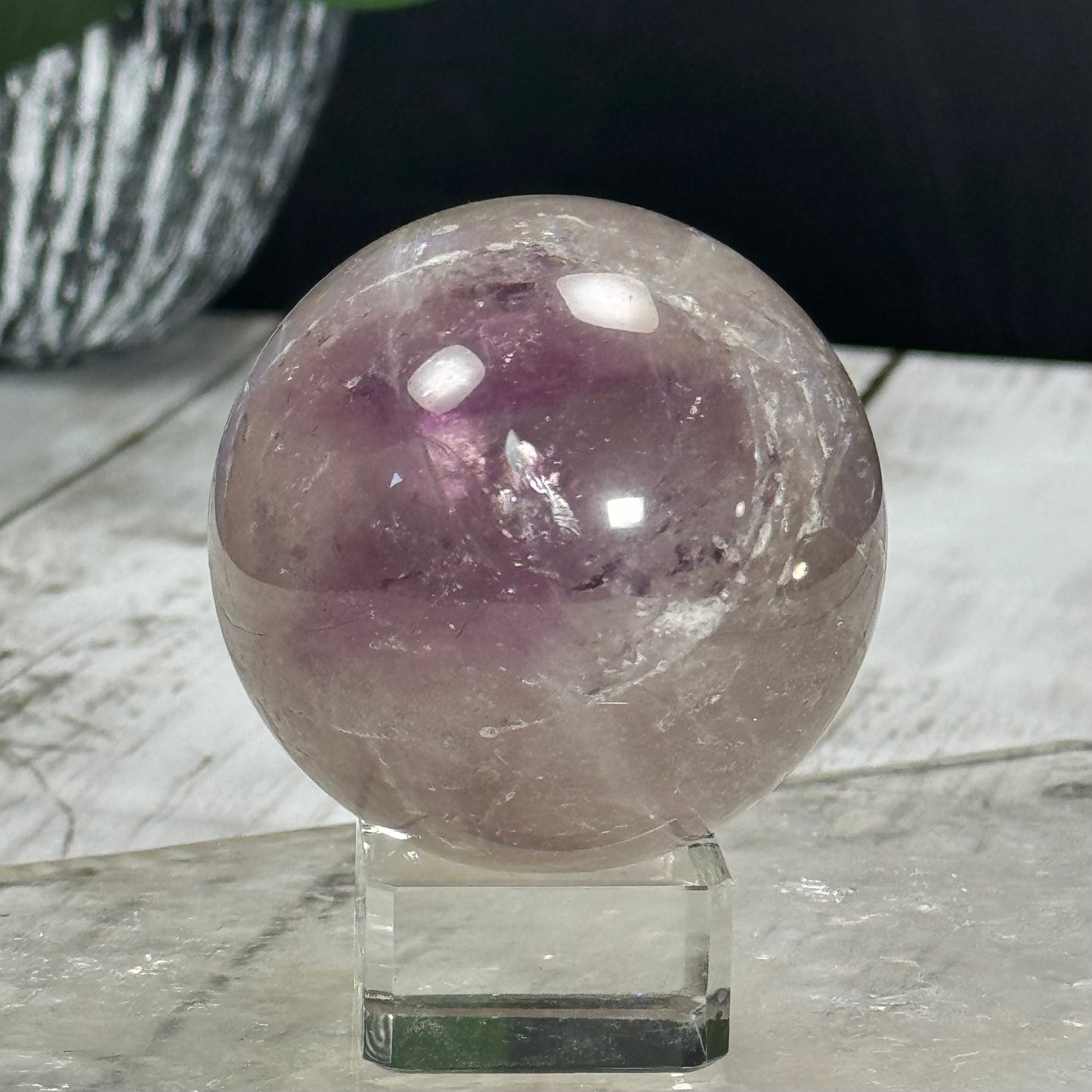 Amethyst Root Sphere with Smoky Phantoms