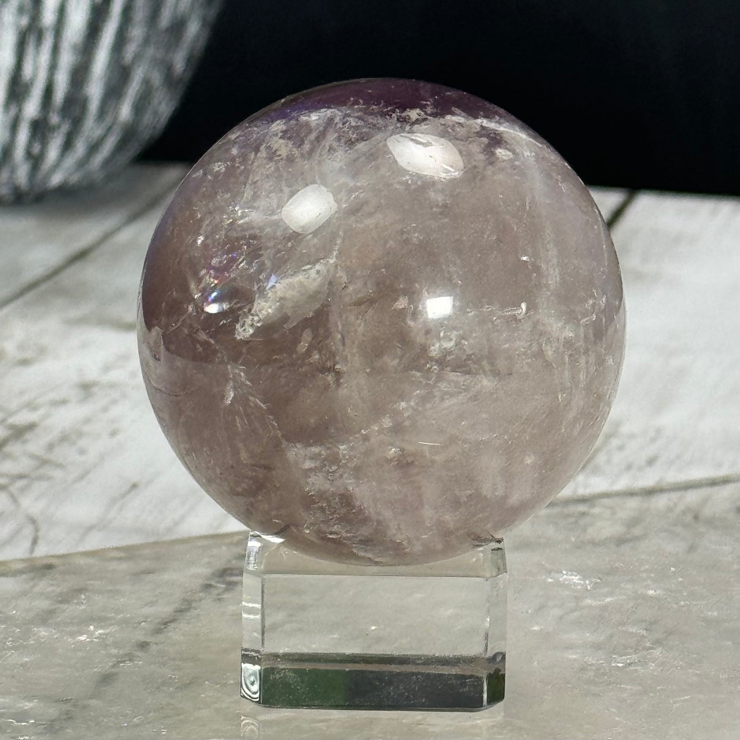 Amethyst Root Sphere with Smoky Phantoms