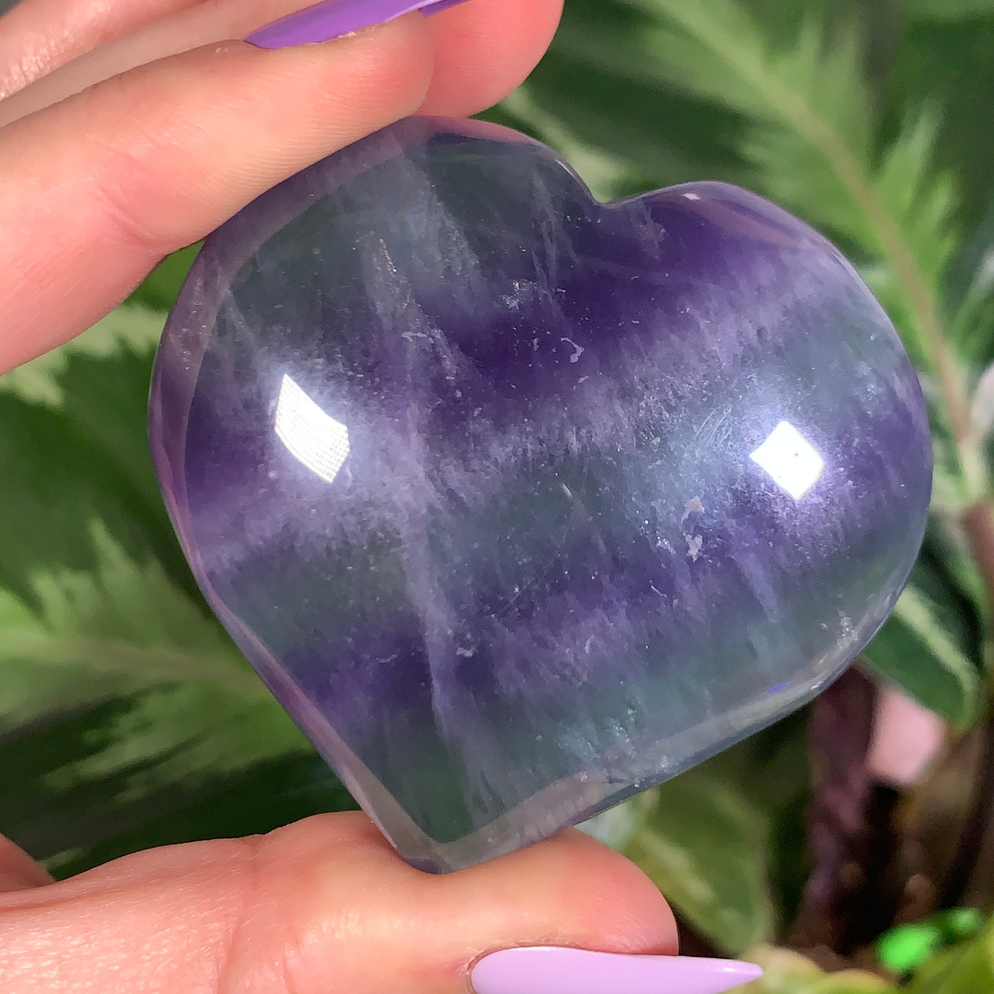 Purple and Teal Banded Fluorite Puffy Heart