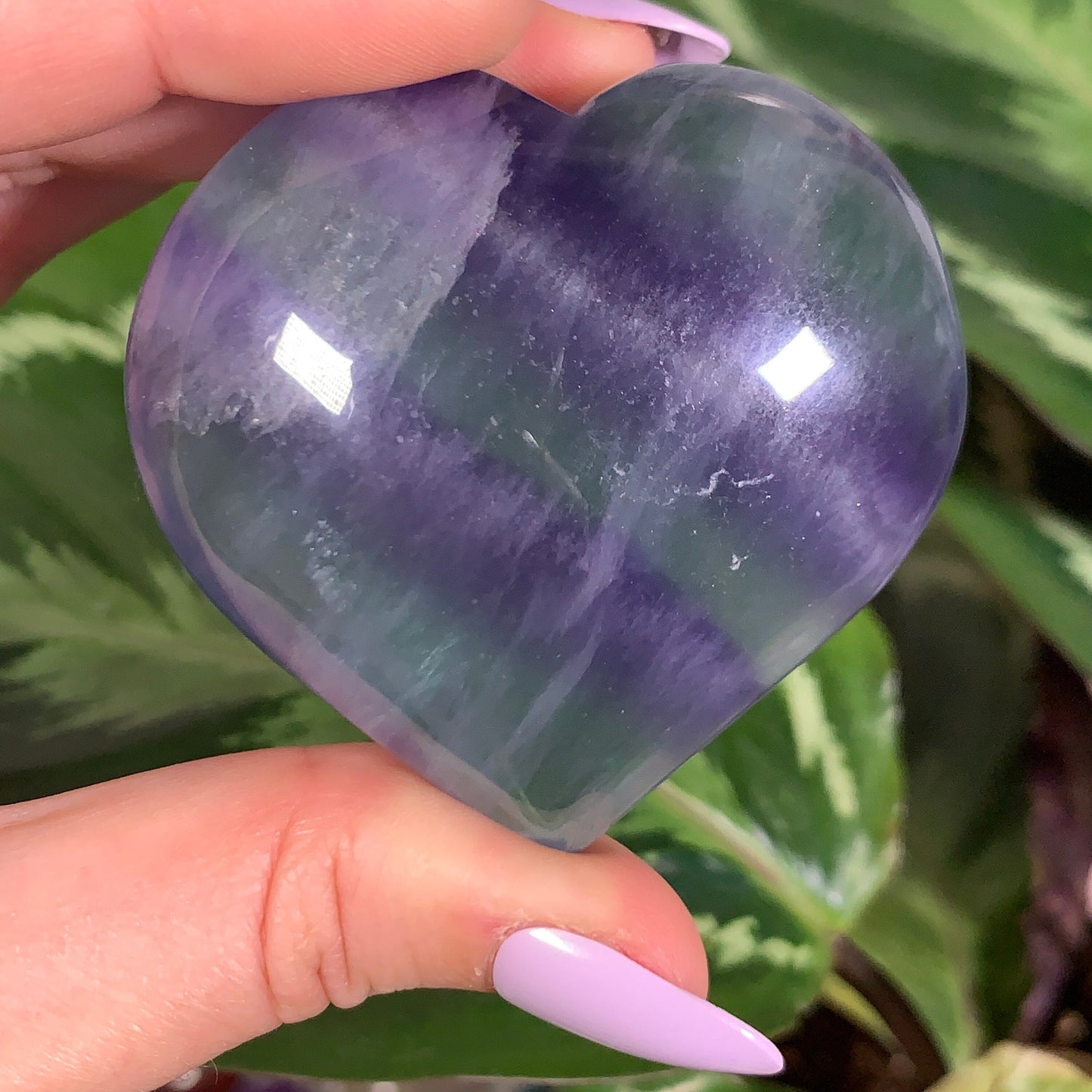 Purple and Teal Banded Fluorite Puffy Heart