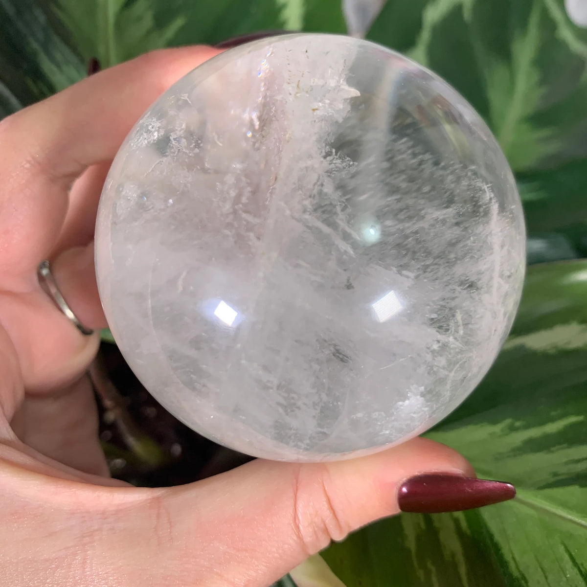 Aurora Polaris Rainbow Clear Quartz Crystal Sphere Pendant Necklace - Healing Stone