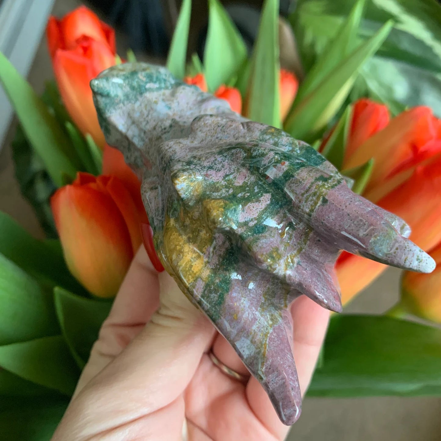 Ocean Jasper Carved Dragon Skull Head