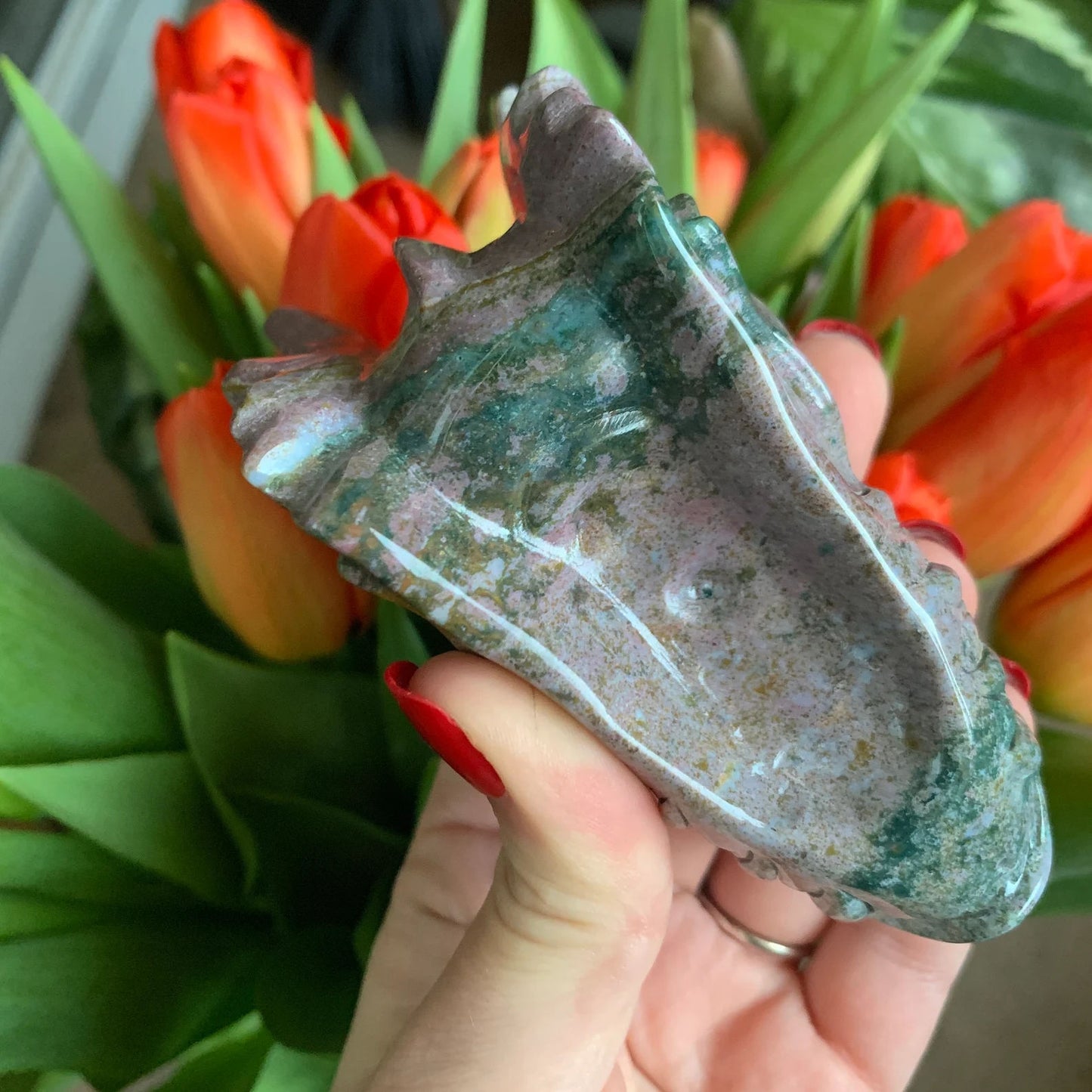 Ocean Jasper Carved Dragon Skull Head