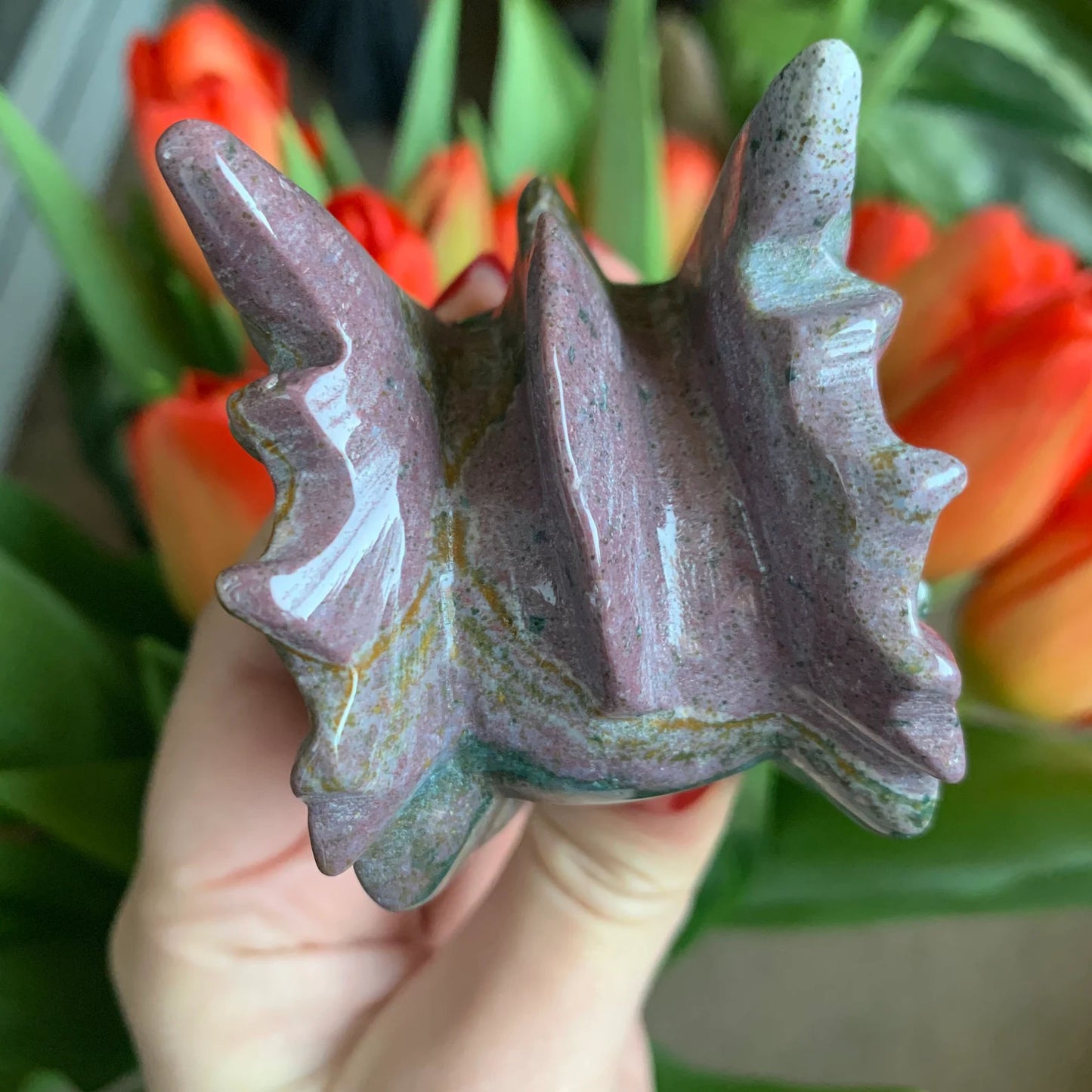 Ocean Jasper Carved Dragon Skull Head