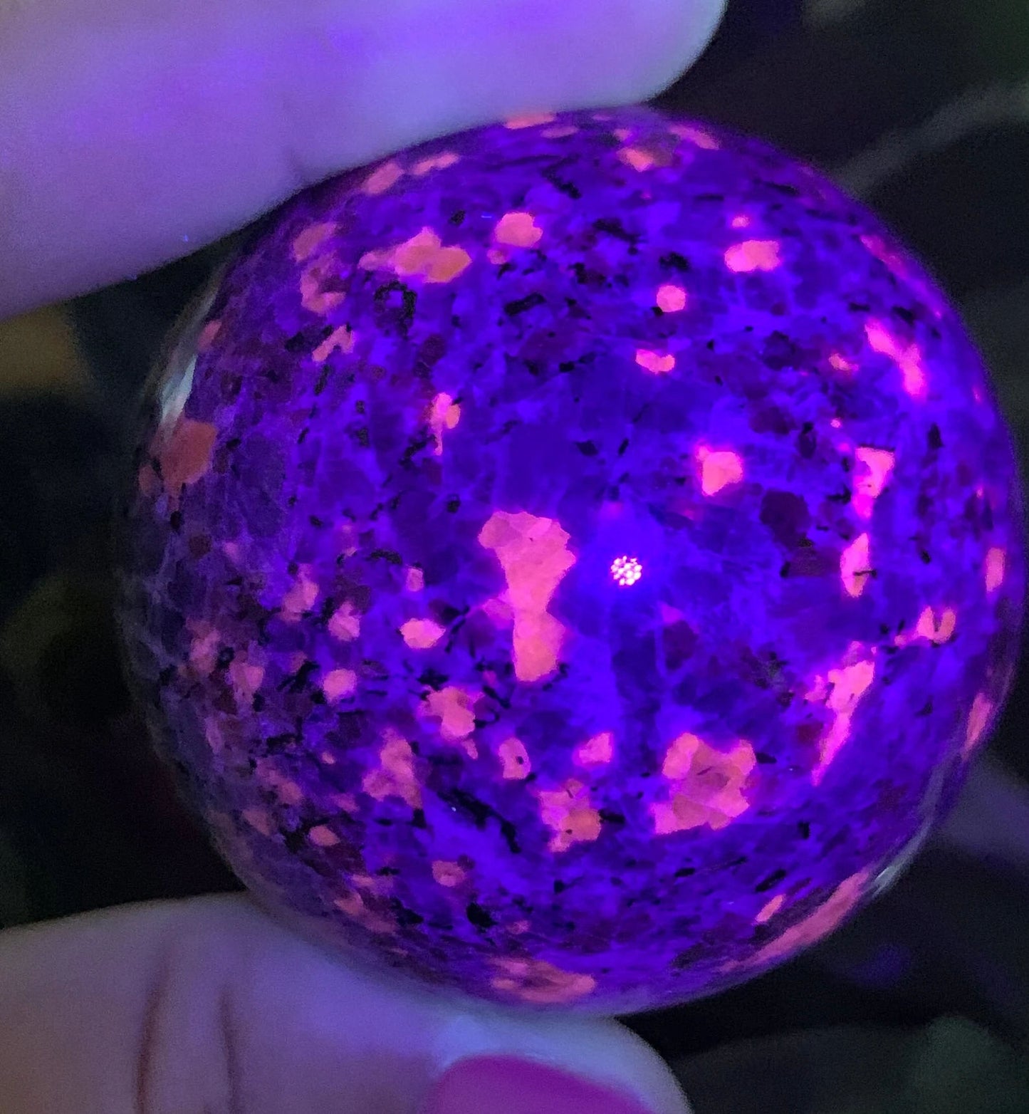 Polished High Grade Yooperlite Sphere | Emberlite | UV Reactive Sodalite Crystal